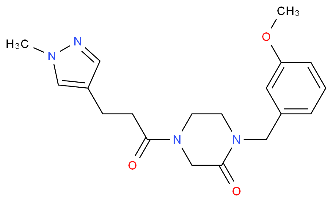 1-(3-methoxybenzyl)-4-[3-(1-methyl-1H-pyrazol-4-yl)propanoyl]-2-piperazinone_分子结构_CAS_)