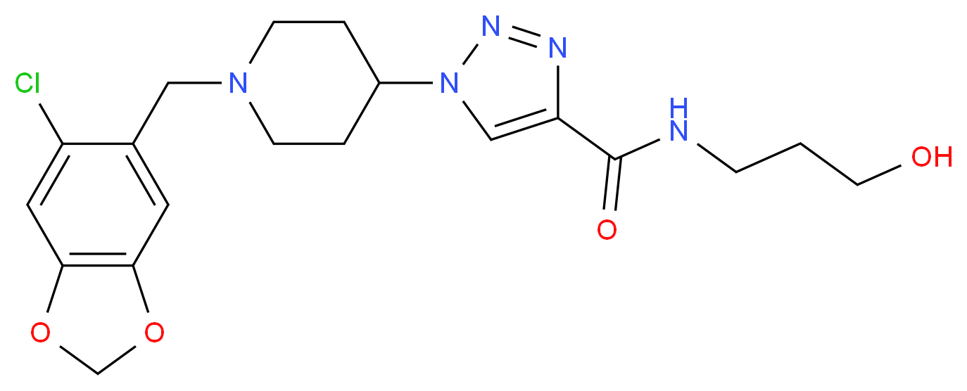 1-{1-[(6-chloro-1,3-benzodioxol-5-yl)methyl]-4-piperidinyl}-N-(3-hydroxypropyl)-1H-1,2,3-triazole-4-carboxamide_分子结构_CAS_)
