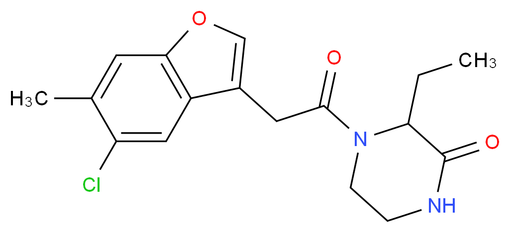 4-[(5-chloro-6-methyl-1-benzofuran-3-yl)acetyl]-3-ethylpiperazin-2-one_分子结构_CAS_)