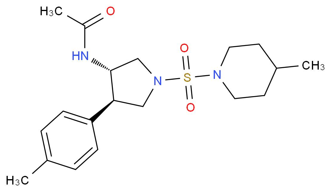 N-{(3S*,4R*)-4-(4-methylphenyl)-1-[(4-methyl-1-piperidinyl)sulfonyl]-3-pyrrolidinyl}acetamide_分子结构_CAS_)