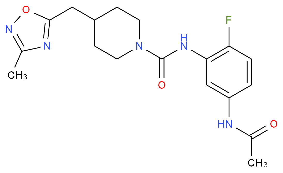 N-[5-(acetylamino)-2-fluorophenyl]-4-[(3-methyl-1,2,4-oxadiazol-5-yl)methyl]piperidine-1-carboxamide_分子结构_CAS_)