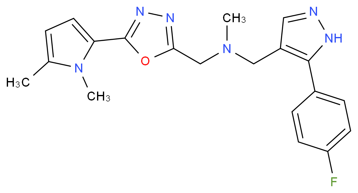 1-[5-(1,5-dimethyl-1H-pyrrol-2-yl)-1,3,4-oxadiazol-2-yl]-N-{[5-(4-fluorophenyl)-1H-pyrazol-4-yl]methyl}-N-methylmethanamine_分子结构_CAS_)