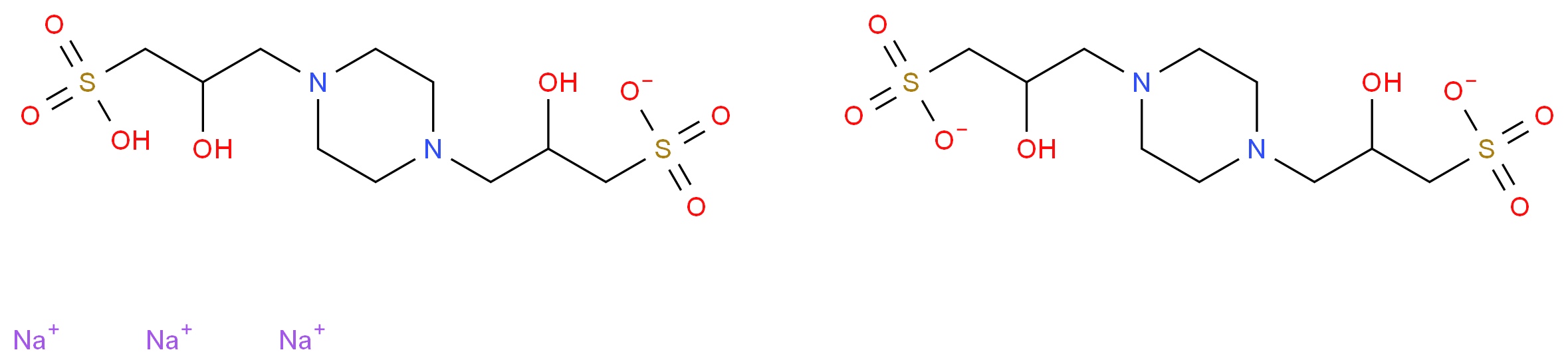 trisodium 2-hydroxy-3-[4-(2-hydroxy-3-sulfonatopropyl)piperazin-1-yl]propane-1-sulfonate 2-hydroxy-3-[4-(2-hydroxy-3-sulfopropyl)piperazin-1-yl]propane-1-sulfonate_分子结构_CAS_108321-08-0