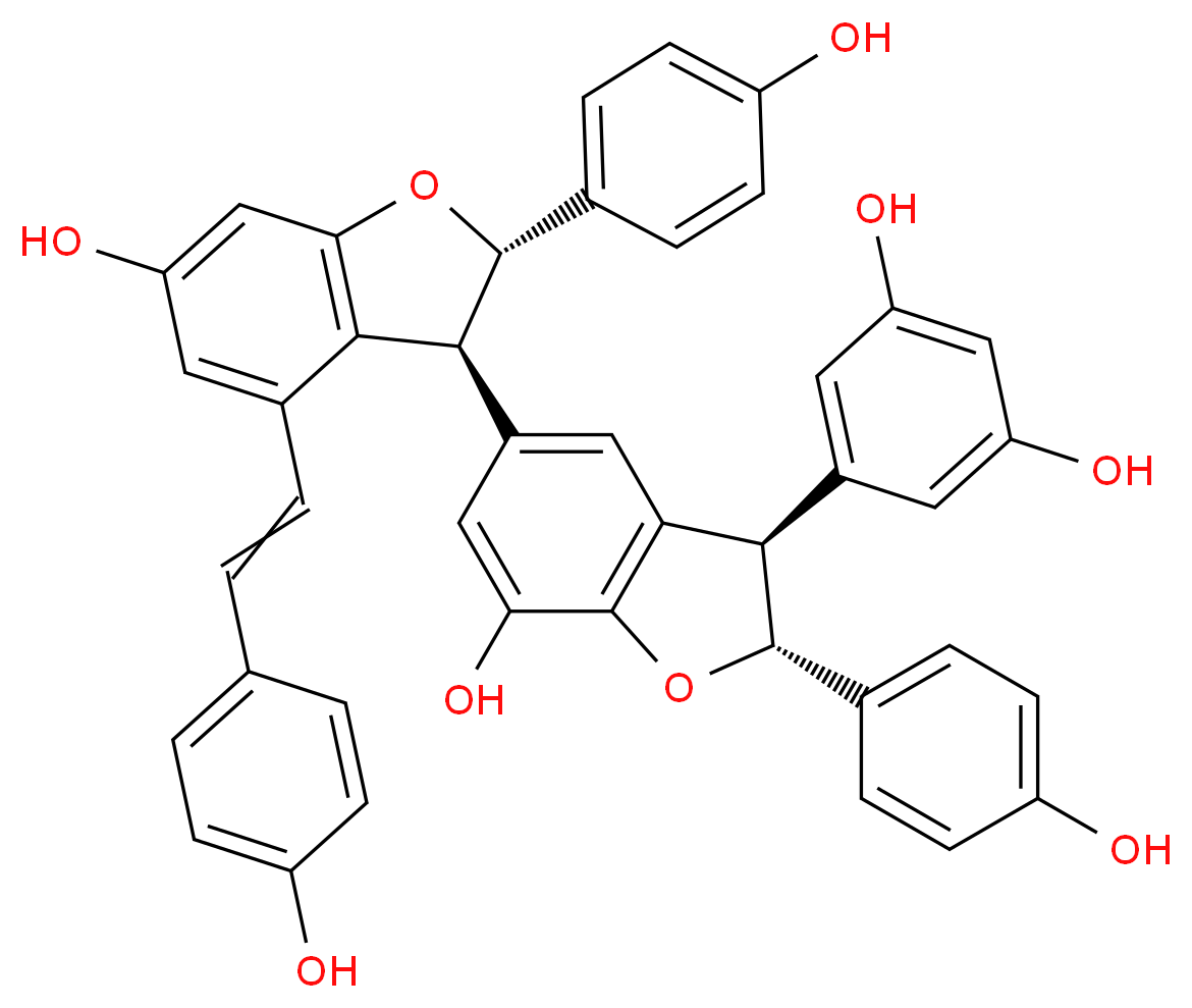 5-[(2R,3R)-7-hydroxy-5-[(2S,3S)-6-hydroxy-2-(4-hydroxyphenyl)-4-[2-(4-hydroxyphenyl)ethenyl]-2,3-dihydro-1-benzofuran-3-yl]-2-(4-hydroxyphenyl)-2,3-dihydro-1-benzofuran-3-yl]benzene-1,3-diol_分子结构_CAS_109605-83-6