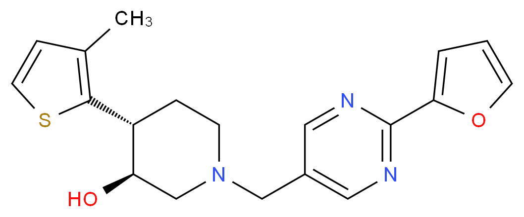 (3S*,4R*)-1-{[2-(2-furyl)pyrimidin-5-yl]methyl}-4-(3-methyl-2-thienyl)piperidin-3-ol_分子结构_CAS_)