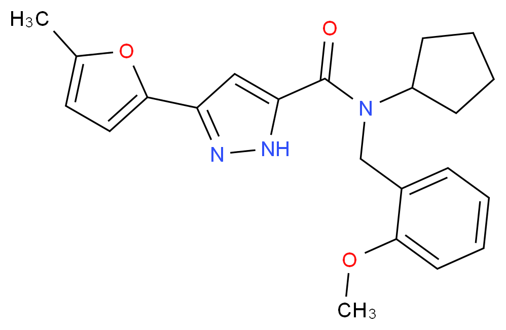 N-cyclopentyl-N-(2-methoxybenzyl)-3-(5-methyl-2-furyl)-1H-pyrazole-5-carboxamide_分子结构_CAS_)
