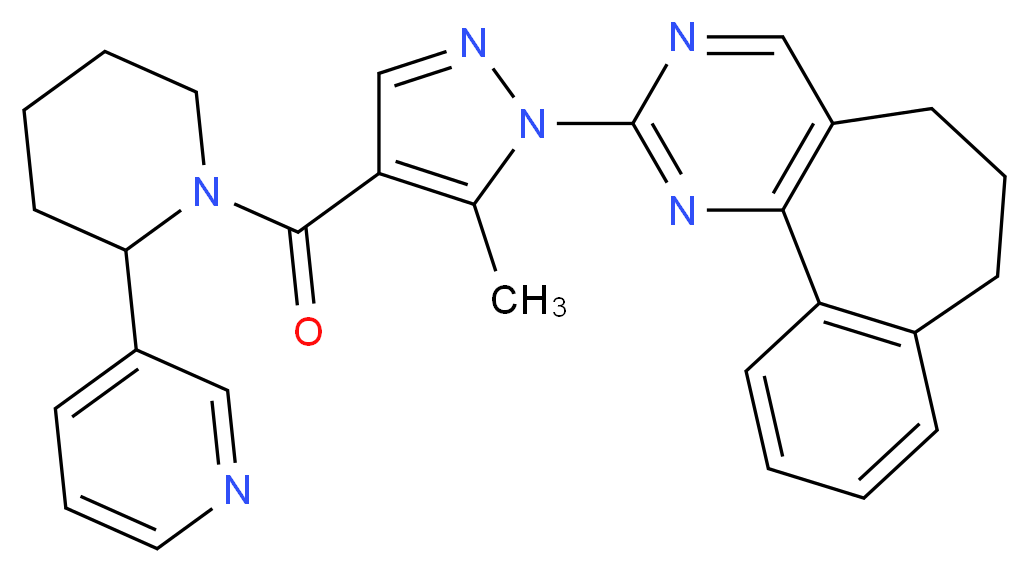 2-(5-methyl-4-{[2-(3-pyridinyl)-1-piperidinyl]carbonyl}-1H-pyrazol-1-yl)-6,7-dihydro-5H-benzo[6,7]cyclohepta[1,2-d]pyrimidine_分子结构_CAS_)