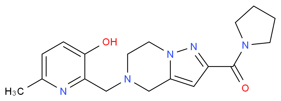 6-methyl-2-{[2-(pyrrolidin-1-ylcarbonyl)-6,7-dihydropyrazolo[1,5-a]pyrazin-5(4H)-yl]methyl}pyridin-3-ol_分子结构_CAS_)