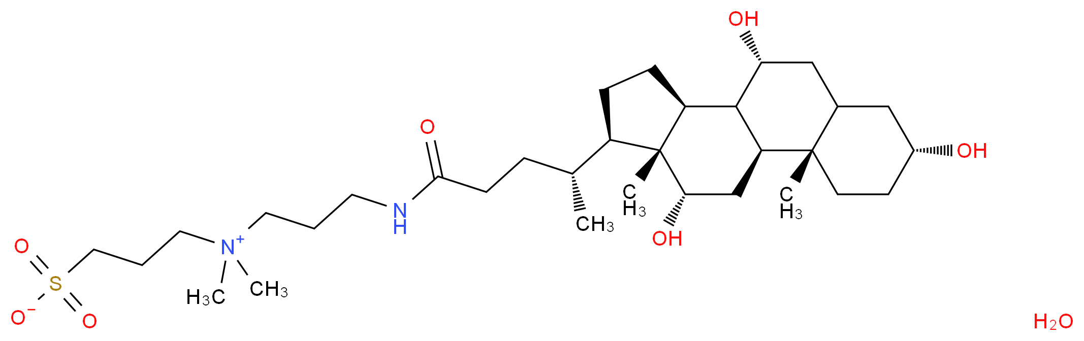 3-[dimethyl({3-[(4R)-4-[(1S,2S,5R,9R,10R,11S,14R,15R,16S)-5,9,16-trihydroxy-2,15-dimethyltetracyclo[8.7.0.0<sup>2</sup>,<sup>7</sup>.0<sup>1</sup><sup>1</sup>,<sup>1</sup><sup>5</sup>]heptadecan-14-yl]pentanamido]propyl})azaniumyl]propane-1-sulfonate hydrate_分子结构_CAS_331717-45-4