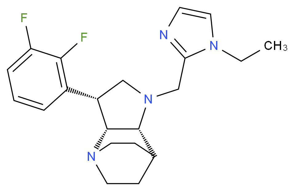 (3R*,3aR*,7aR*)-3-(2,3-difluorophenyl)-1-[(1-ethyl-1H-imidazol-2-yl)methyl]octahydro-4,7-ethanopyrrolo[3,2-b]pyridine_分子结构_CAS_)