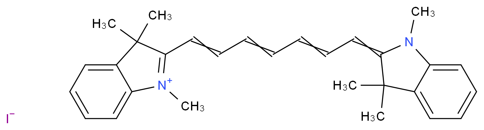 1,3,3-trimethyl-2-[7-(1,3,3-trimethyl-2,3-dihydro-1H-indol-2-ylidene)hepta-1,3,5-trien-1-yl]-3H-indol-1-ium iodide_分子结构_CAS_19764-96-6