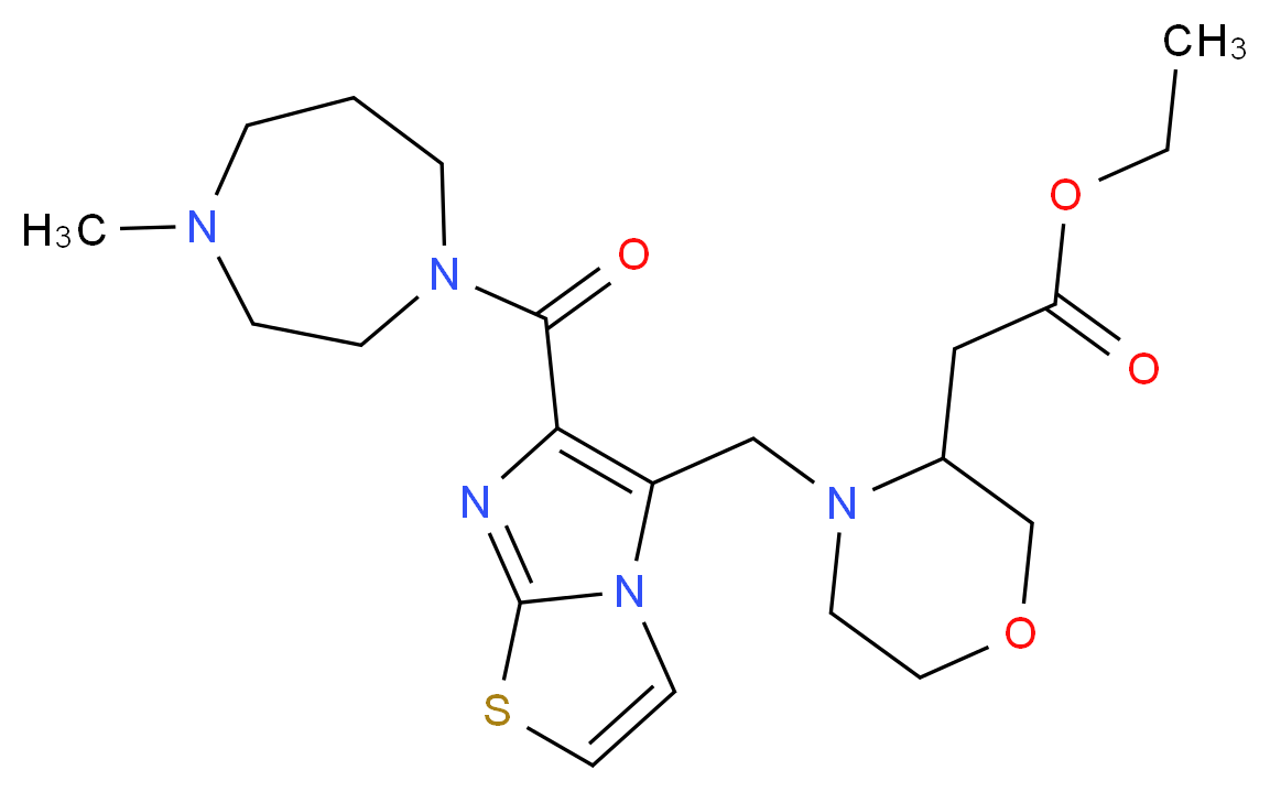 ethyl [4-({6-[(4-methyl-1,4-diazepan-1-yl)carbonyl]imidazo[2,1-b][1,3]thiazol-5-yl}methyl)-3-morpholinyl]acetate_分子结构_CAS_)