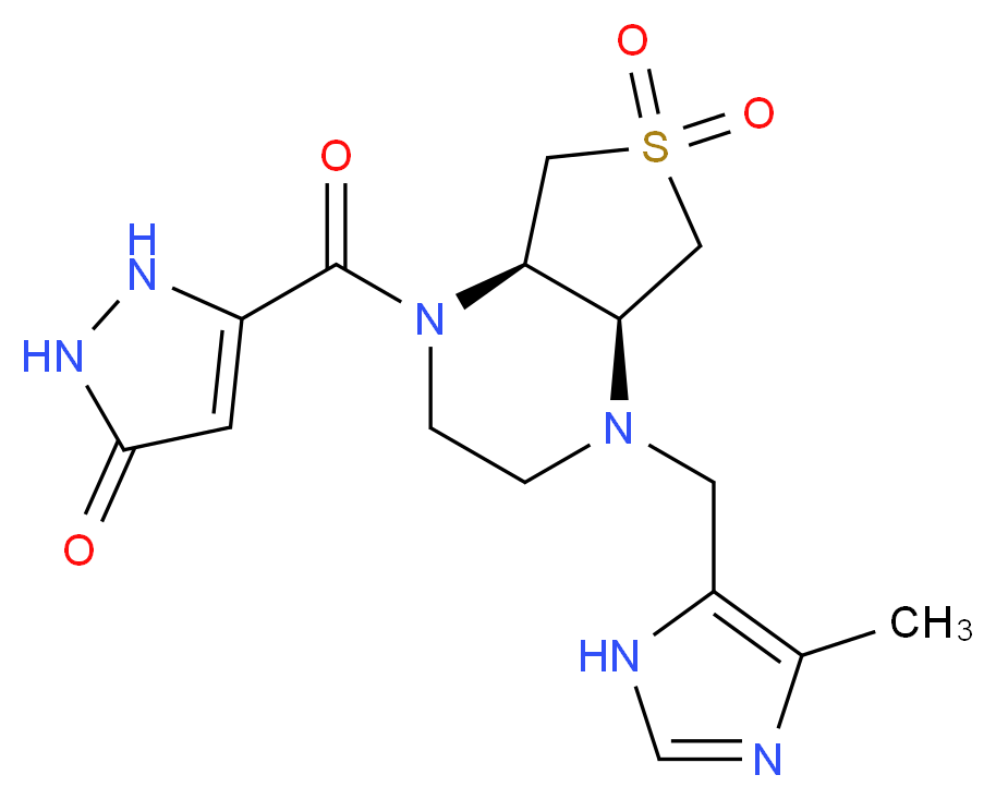 5-{[(4aS*,7aR*)-4-[(4-methyl-1H-imidazol-5-yl)methyl]-6,6-dioxidohexahydrothieno[3,4-b]pyrazin-1(2H)-yl]carbonyl}-1,2-dihydro-3H-pyrazol-3-one_分子结构_CAS_)