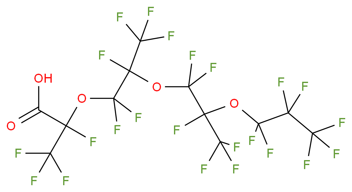 2,3,3,3-tetrafluoro-2-{1,1,2,3,3,3-hexafluoro-2-[1,1,2,3,3,3-hexafluoro-2-(heptafluoropropoxy)propoxy]propoxy}propanoic acid_分子结构_CAS_65294-16-8