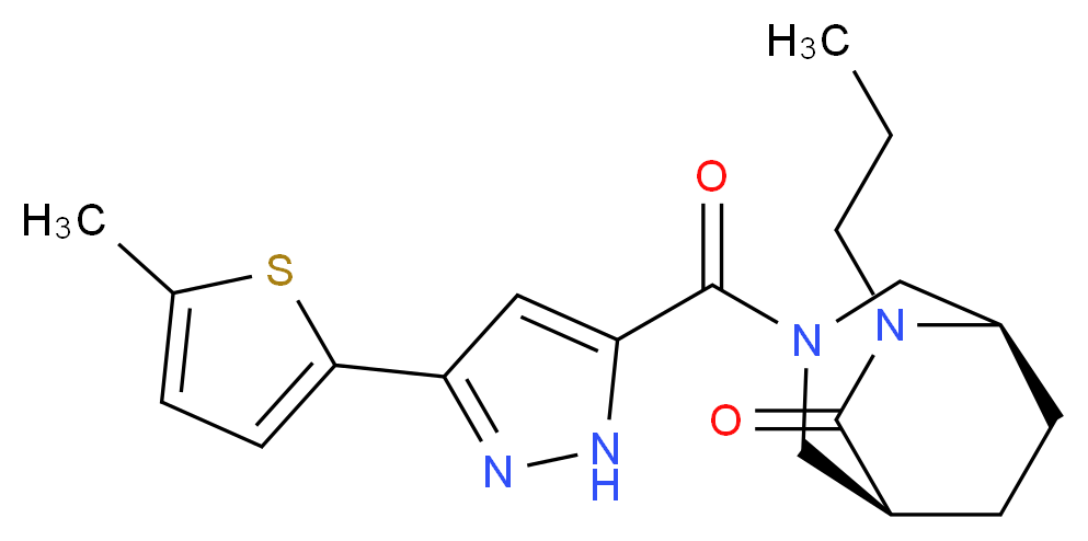 (1S*,5R*)-3-{[3-(5-methyl-2-thienyl)-1H-pyrazol-5-yl]carbonyl}-6-propyl-3,6-diazabicyclo[3.2.2]nonan-7-one_分子结构_CAS_)