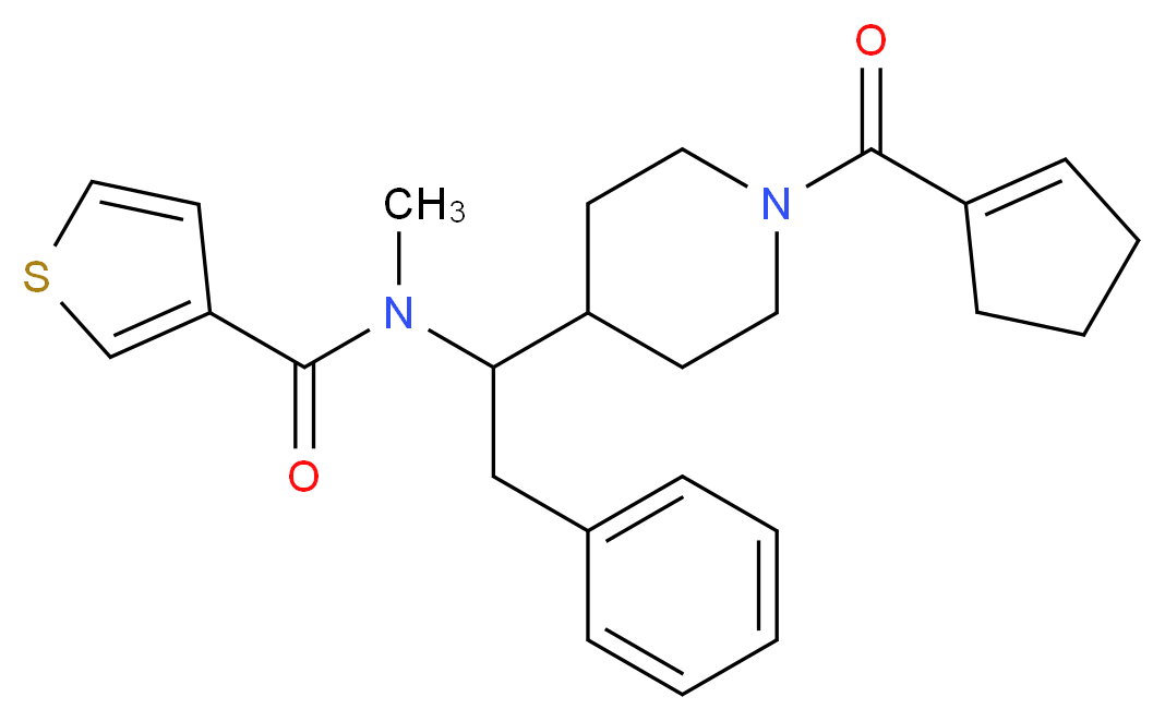 N-{1-[1-(1-cyclopenten-1-ylcarbonyl)-4-piperidinyl]-2-phenylethyl}-N-methyl-3-thiophenecarboxamide_分子结构_CAS_)