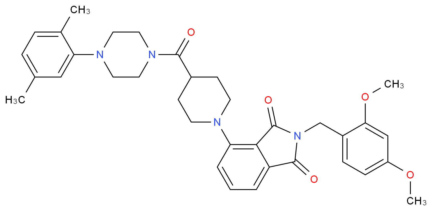2-(2,4-dimethoxybenzyl)-4-(4-{[4-(2,5-dimethylphenyl)-1-piperazinyl]carbonyl}-1-piperidinyl)-1H-isoindole-1,3(2H)-dione_分子结构_CAS_)