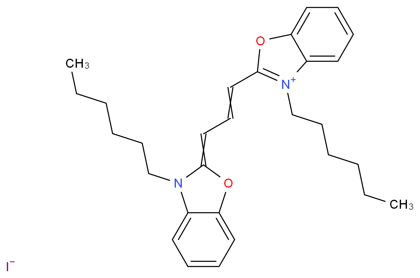 3-hexyl-2-[3-(3-hexyl-2,3-dihydro-1,3-benzoxazol-2-ylidene)prop-1-en-1-yl]-1,3-benzoxazol-3-ium iodide_分子结构_CAS_53213-82-4