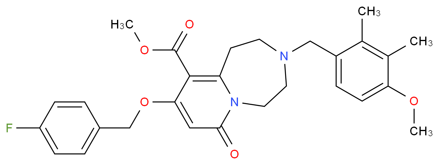 methyl 9-[(4-fluorobenzyl)oxy]-3-(4-methoxy-2,3-dimethylbenzyl)-7-oxo-1,2,3,4,5,7-hexahydropyrido[1,2-d][1,4]diazepine-10-carboxylate_分子结构_CAS_)