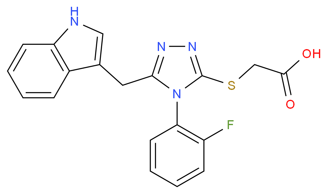 {[4-(2-fluorophenyl)-5-(1H-indol-3-ylmethyl)-4H-1,2,4-triazol-3-yl]thio}acetic acid_分子结构_CAS_)