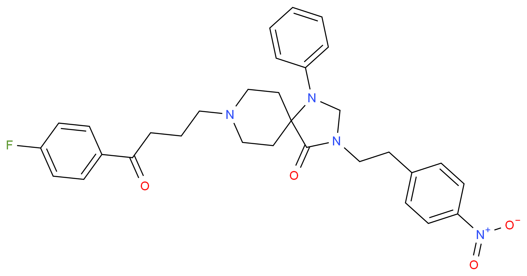 8-[4-(4-fluorophenyl)-4-oxobutyl]-3-[2-(4-nitrophenyl)ethyl]-1-phenyl-1,3,8-triazaspiro[4.5]decan-4-one_分子结构_CAS_136247-18-2