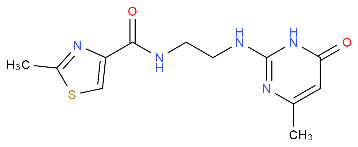 2-methyl-N-{2-[(4-methyl-6-oxo-1,6-dihydro-2-pyrimidinyl)amino]ethyl}-1,3-thiazole-4-carboxamide_分子结构_CAS_)