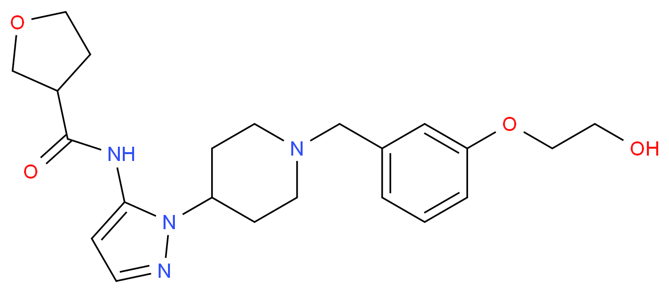 N-(1-{1-[3-(2-hydroxyethoxy)benzyl]-4-piperidinyl}-1H-pyrazol-5-yl)tetrahydro-3-furancarboxamide_分子结构_CAS_)