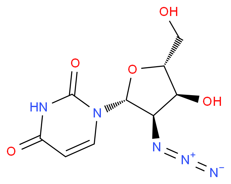 1-[(2R,3R,4S,5R)-3-azido-4-hydroxy-5-(hydroxymethyl)oxolan-2-yl]-1,2,3,4-tetrahydropyrimidine-2,4-dione_分子结构_CAS_26929-65-7