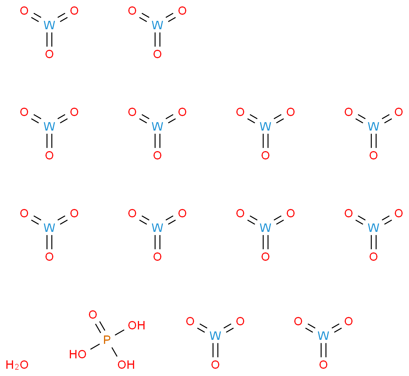 phosphoric acid dodecakis(trioxotungsten) hydrate_分子结构_CAS_12501-23-4