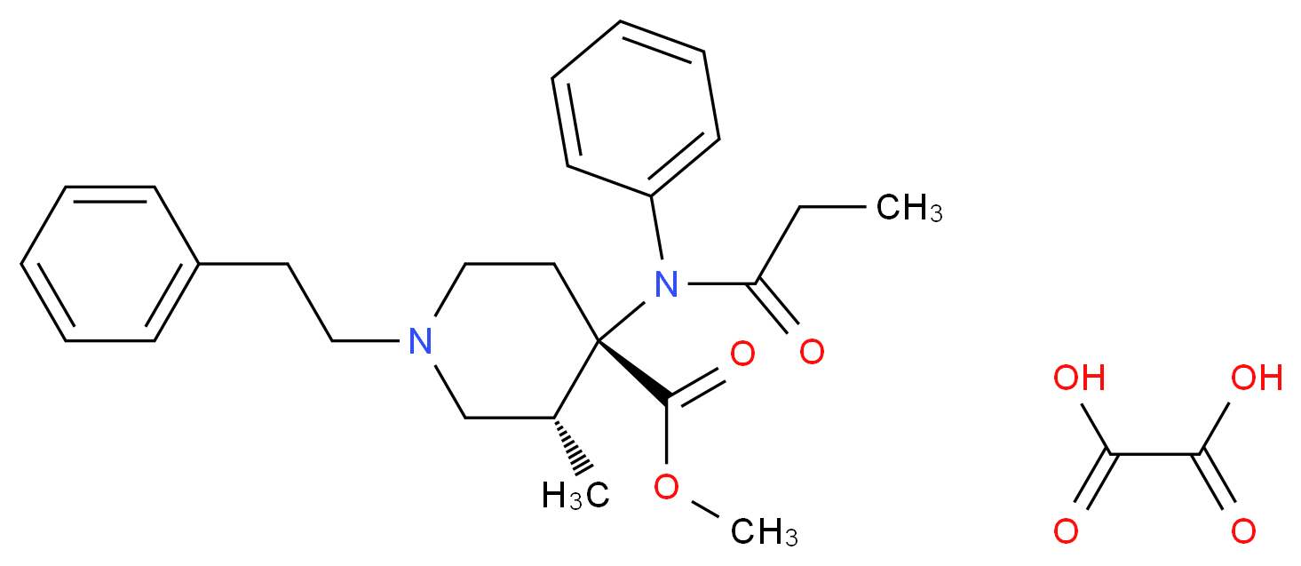 oxalic acid methyl (3R,4S)-3-methyl-1-(2-phenylethyl)-4-(N-phenylpropanamido)piperidine-4-carboxylate_分子结构_CAS_61380-41-4