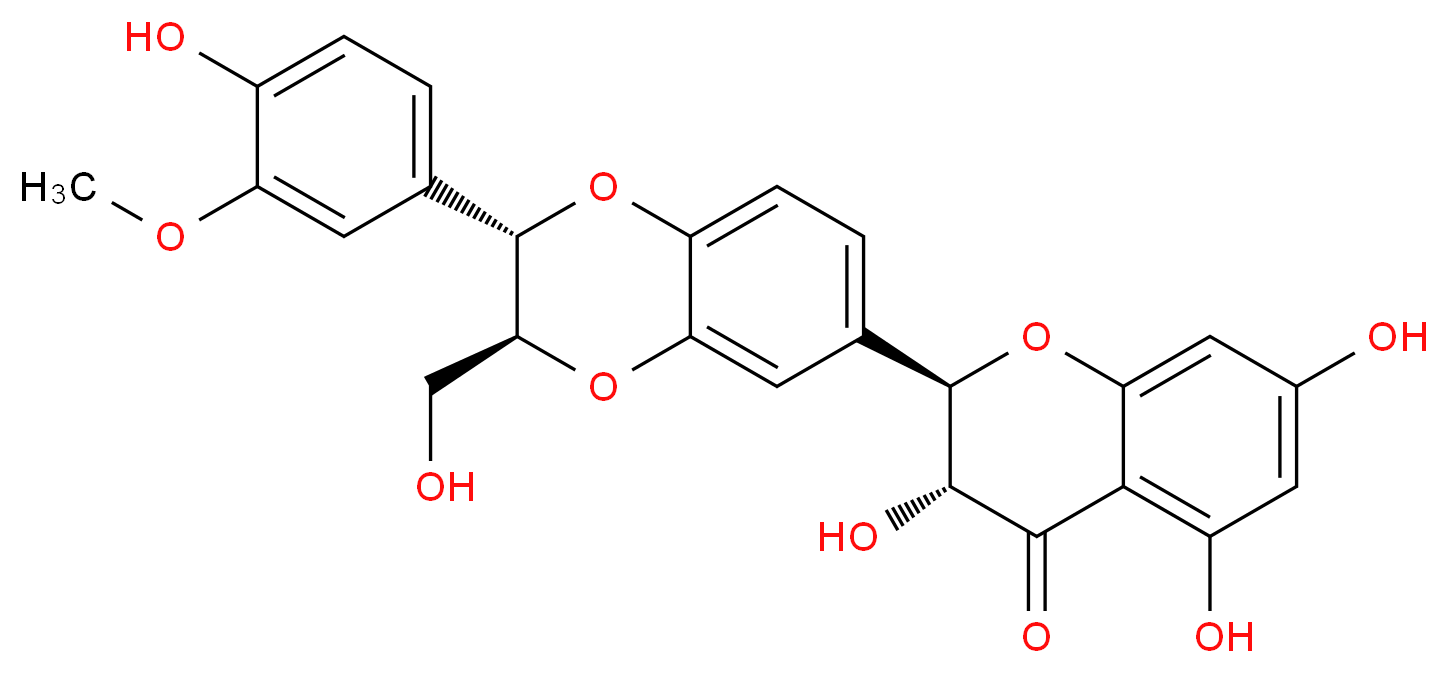 (2R,3R)-3,5,7-trihydroxy-2-[(2S,3S)-2-(4-hydroxy-3-methoxyphenyl)-3-(hydroxymethyl)-2,3-dihydro-1,4-benzodioxin-6-yl]-3,4-dihydro-2H-1-benzopyran-4-one_分子结构_CAS_142796-22-3