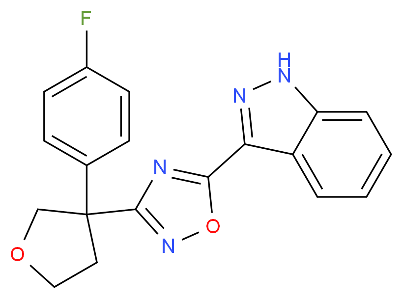 3-{3-[3-(4-fluorophenyl)tetrahydro-3-furanyl]-1,2,4-oxadiazol-5-yl}-1H-indazole_分子结构_CAS_)