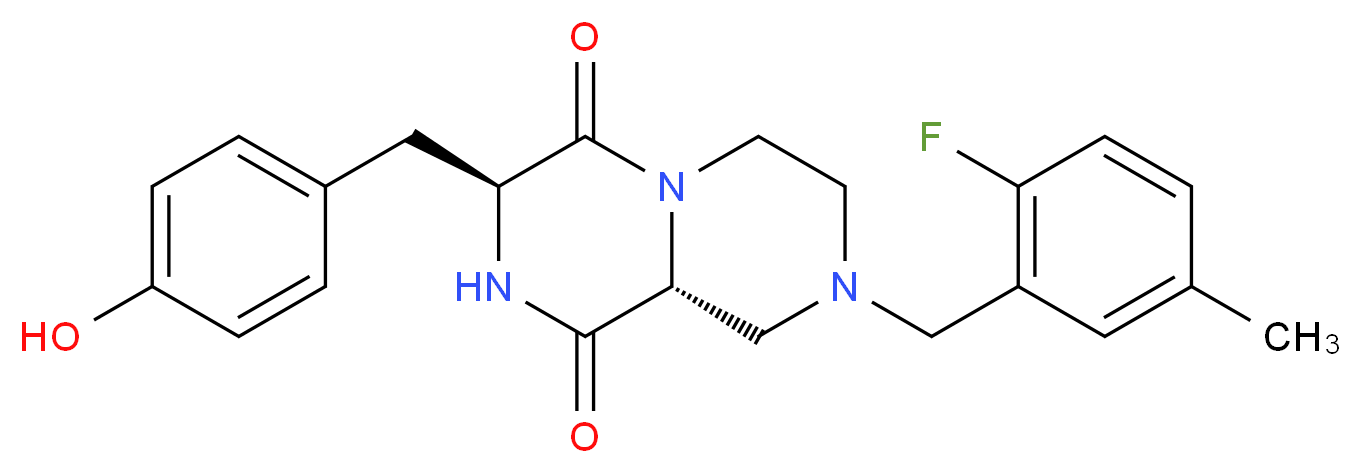 (3S,9aR)-8-(2-fluoro-5-methylbenzyl)-3-(4-hydroxybenzyl)tetrahydro-2H-pyrazino[1,2-a]pyrazine-1,4(3H,6H)-dione_分子结构_CAS_)