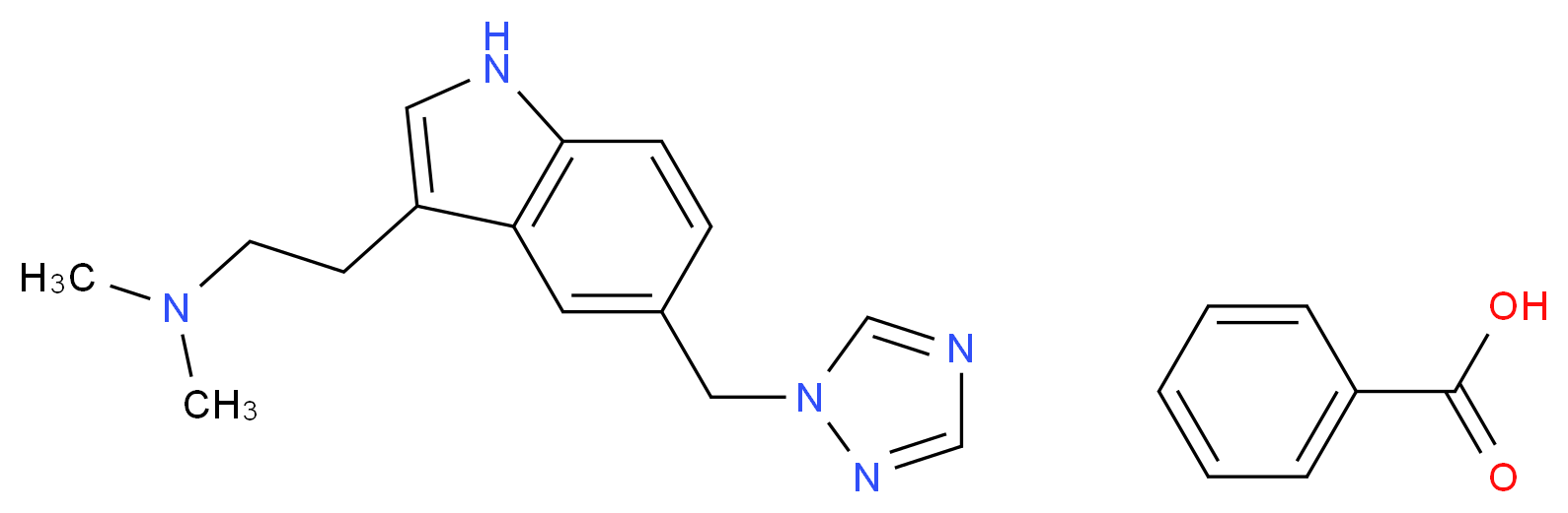 benzoic acid; dimethyl({2-[5-(1H-1,2,4-triazol-1-ylmethyl)-1H-indol-3-yl]ethyl})amine_分子结构_CAS_145202-66-0
