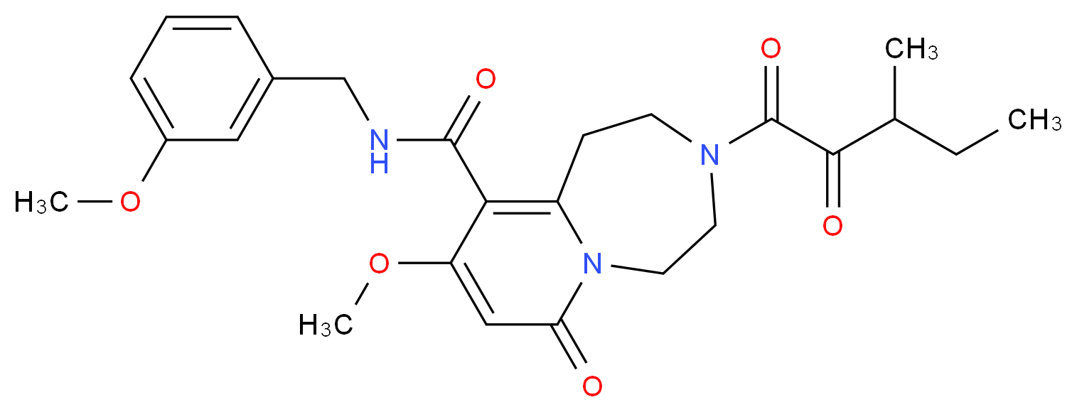 9-methoxy-N-(3-methoxybenzyl)-3-(3-methyl-2-oxopentanoyl)-7-oxo-1,2,3,4,5,7-hexahydropyrido[1,2-d][1,4]diazepine-10-carboxamide_分子结构_CAS_)