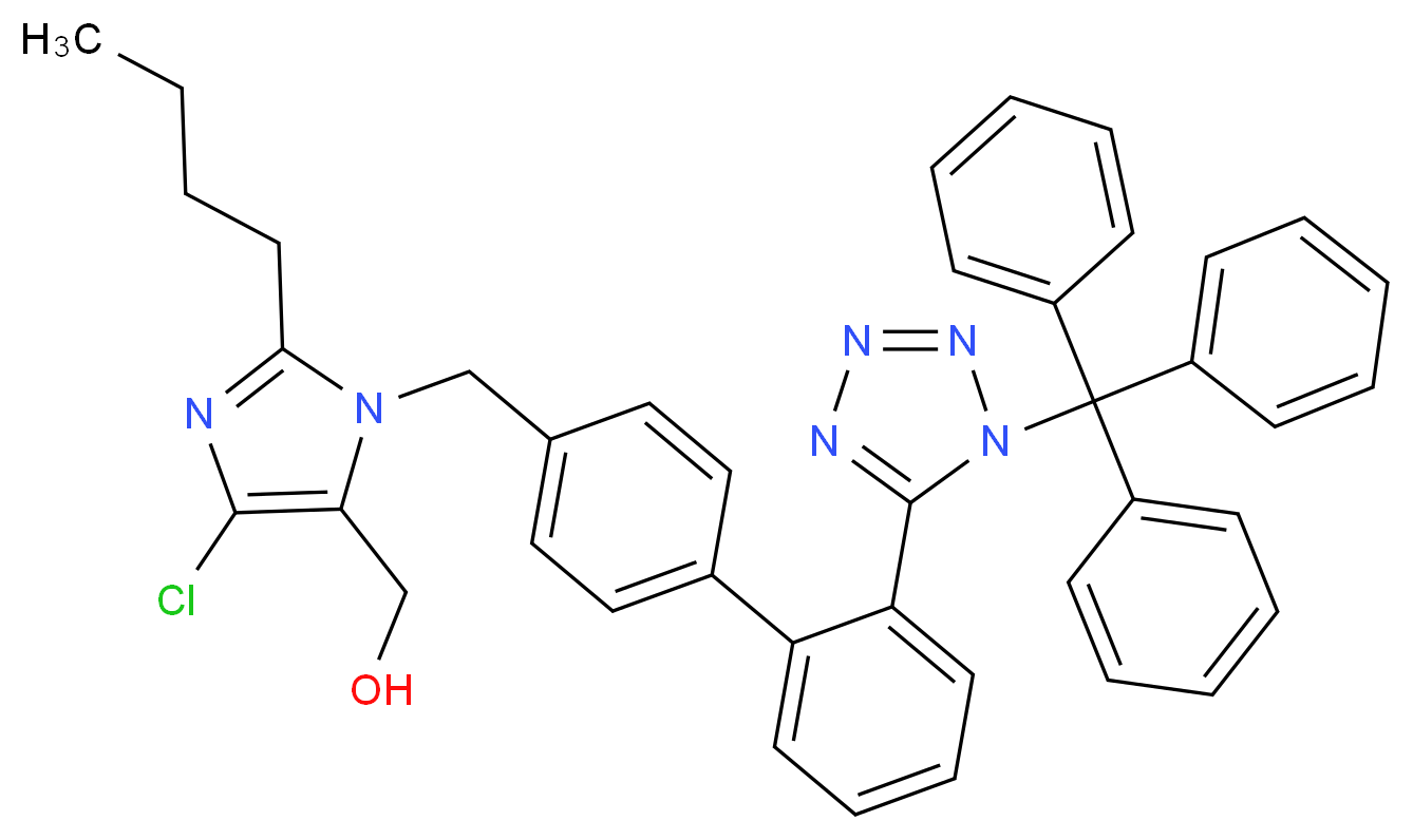 {2-butyl-4-chloro-1-[(4-{2-[1-(triphenylmethyl)-1H-1,2,3,4-tetrazol-5-yl]phenyl}phenyl)methyl]-1H-imidazol-5-yl}methanol_分子结构_CAS_124751-00-4