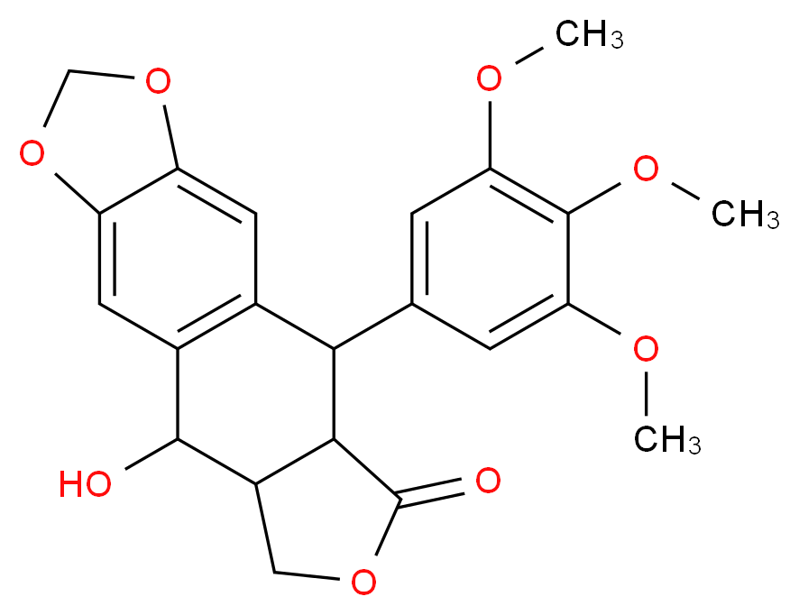 16-hydroxy-10-(3,4,5-trimethoxyphenyl)-4,6,13-trioxatetracyclo[7.7.0.0^{3,7}.0^{11,15}]hexadeca-1(9),2,7-trien-12-one_分子结构_CAS_518-28-5