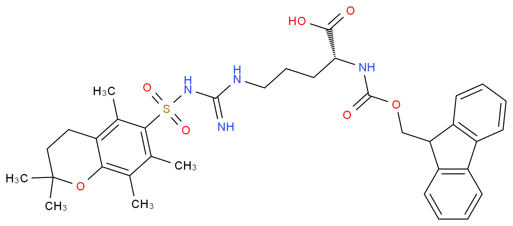 N-Alpha-Fmoc-N-g-(2,2,5,7,8-pentamethyl-chroman-6-sulfonyl)-D-arginine_分子结构_CAS_157774-30-6)