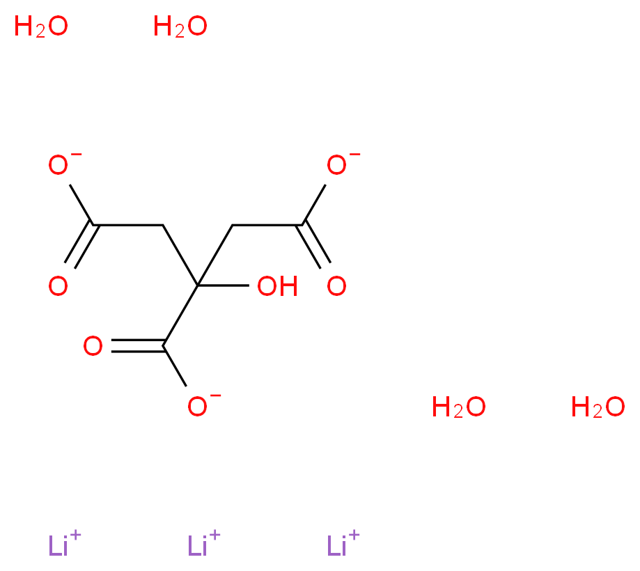 trilithium(1+) ion 2-hydroxypropane-1,2,3-tricarboxylate tetrahydrate_分子结构_CAS_6080-58-6