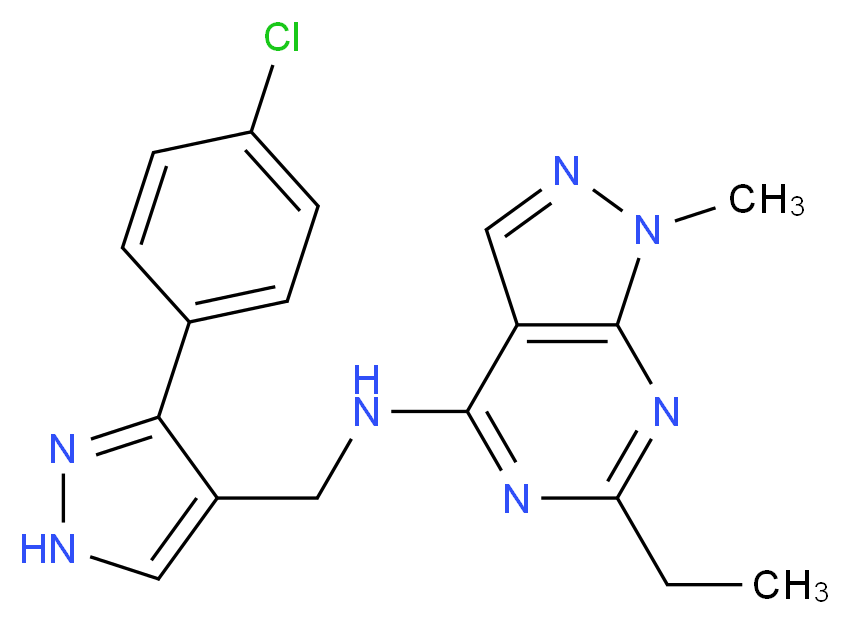 N-{[3-(4-chlorophenyl)-1H-pyrazol-4-yl]methyl}-6-ethyl-1-methyl-1H-pyrazolo[3,4-d]pyrimidin-4-amine_分子结构_CAS_)