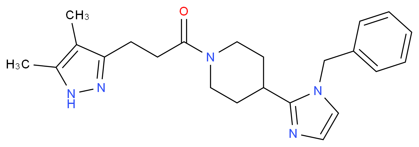 4-(1-benzyl-1H-imidazol-2-yl)-1-[3-(4,5-dimethyl-1H-pyrazol-3-yl)propanoyl]piperidine_分子结构_CAS_)