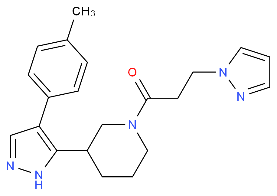3-[4-(4-methylphenyl)-1H-pyrazol-5-yl]-1-[3-(1H-pyrazol-1-yl)propanoyl]piperidine_分子结构_CAS_)