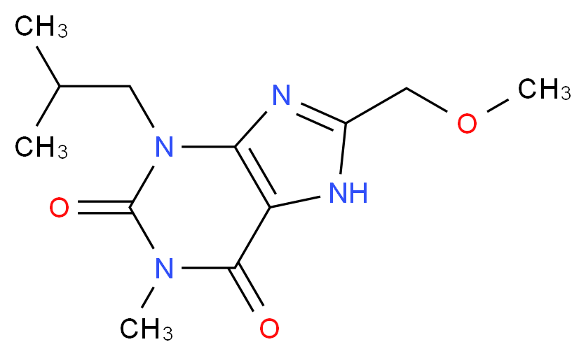 8-(methoxymethyl)-1-methyl-3-(2-methylpropyl)-2,3,6,7-tetrahydro-1H-purine-2,6-dione_分子结构_CAS_78033-08-6