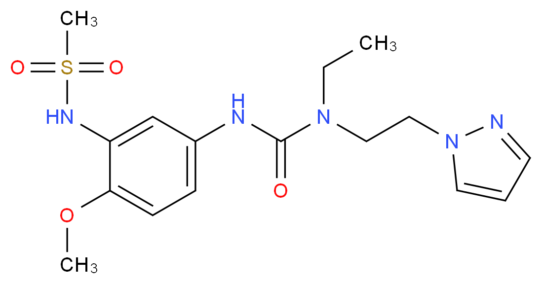 N-{5-[({ethyl[2-(1H-pyrazol-1-yl)ethyl]amino}carbonyl)amino]-2-methoxyphenyl}methanesulfonamide_分子结构_CAS_)