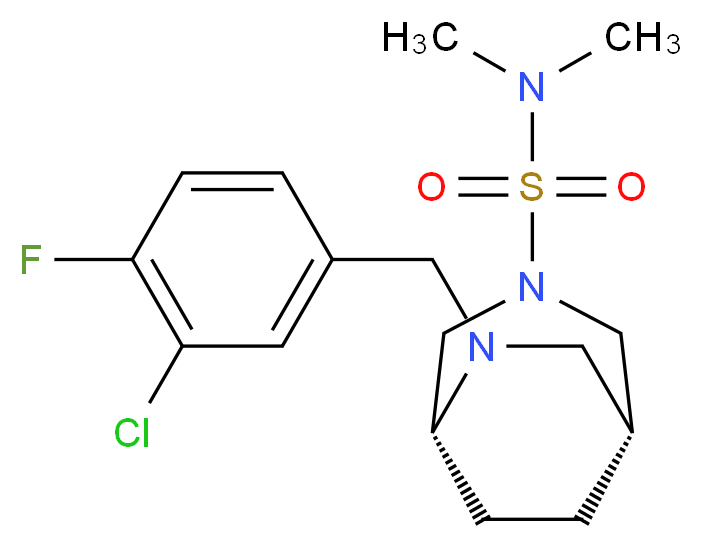 (1R*,5R*)-6-(3-chloro-4-fluorobenzyl)-N,N-dimethyl-3,6-diazabicyclo[3.2.2]nonane-3-sulfonamide_分子结构_CAS_)