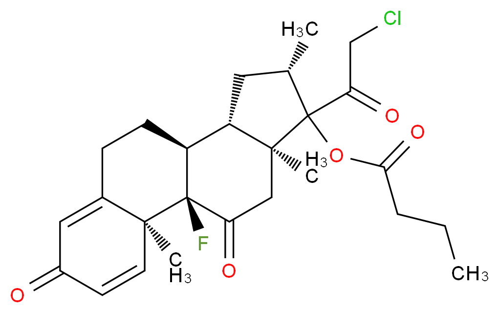 (1R,2S,10S,11S,13S,15S)-14-(2-chloroacetyl)-1-fluoro-2,13,15-trimethyl-5,17-dioxotetracyclo[8.7.0.0<sup>2</sup>,<sup>7</sup>.0<sup>1</sup><sup>1</sup>,<sup>1</sup><sup>5</sup>]heptadeca-3,6-dien-14-yl butanoate_分子结构_CAS_25122-57-0