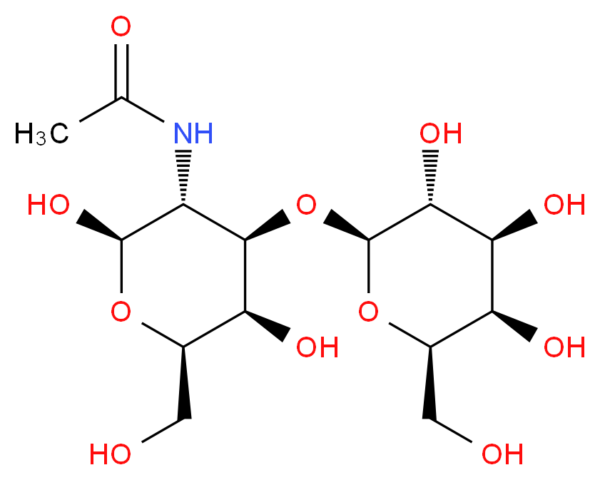 N-[(2R,3R,4R,5R,6R)-2,5-dihydroxy-6-(hydroxymethyl)-4-{[(2R,3R,4S,5R,6R)-3,4,5-trihydroxy-6-(hydroxymethyl)oxan-2-yl]oxy}oxan-3-yl]acetamide_分子结构_CAS_20972-29-6