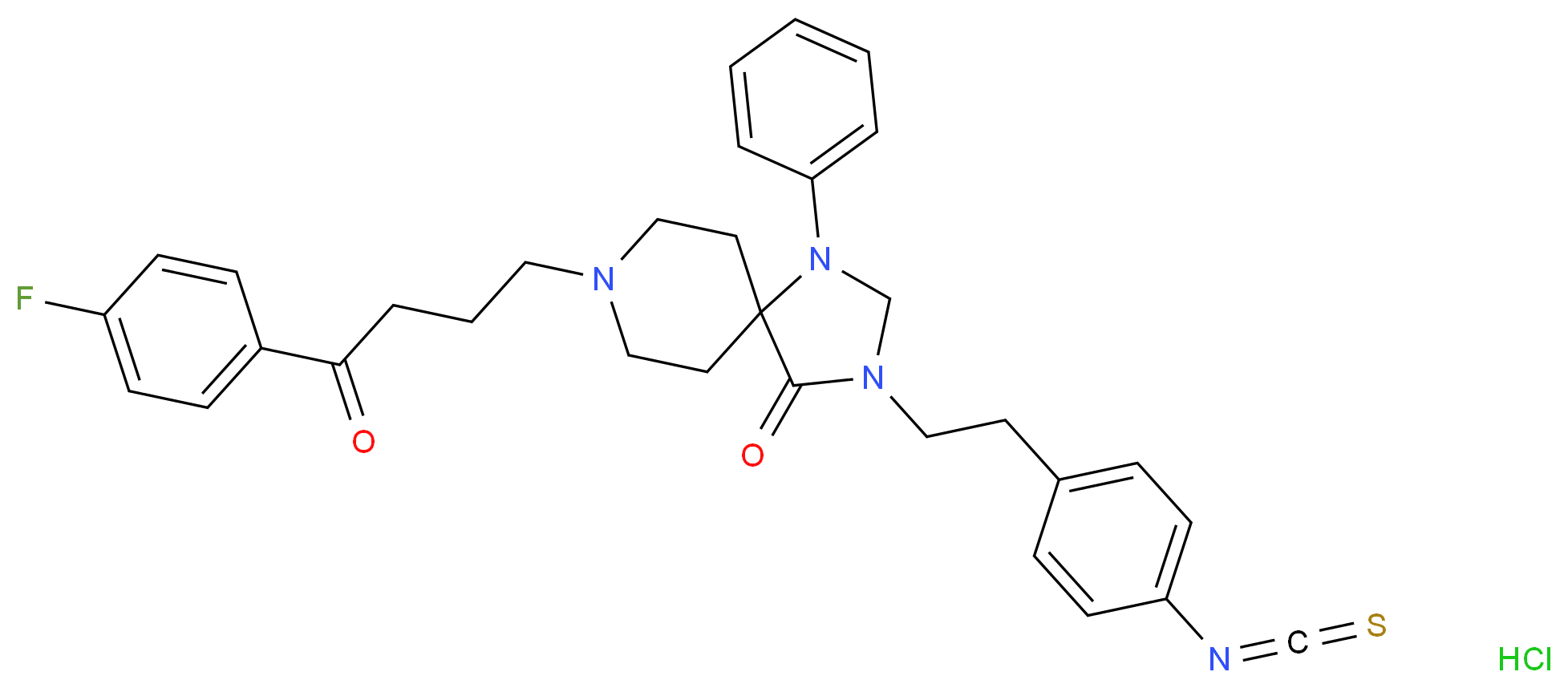 8-[4-(4-fluorophenyl)-4-oxobutyl]-3-[2-(4-isothiocyanatophenyl)ethyl]-1-phenyl-1,3,8-triazaspiro[4.5]decan-4-one hydrochloride_分子结构_CAS_135261-88-0