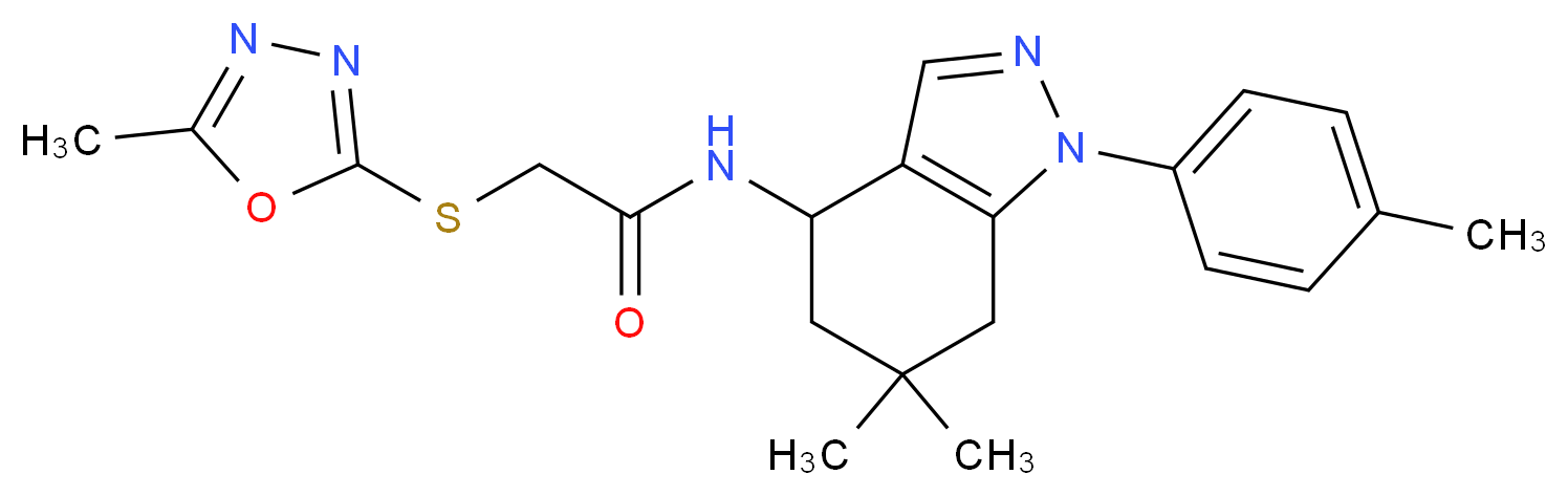 N-[6,6-dimethyl-1-(4-methylphenyl)-4,5,6,7-tetrahydro-1H-indazol-4-yl]-2-[(5-methyl-1,3,4-oxadiazol-2-yl)thio]acetamide_分子结构_CAS_)