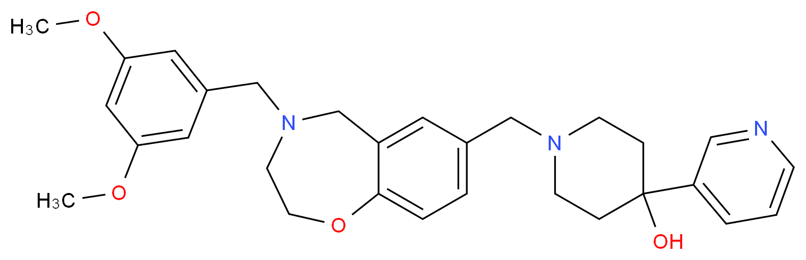 1-{[4-(3,5-dimethoxybenzyl)-2,3,4,5-tetrahydro-1,4-benzoxazepin-7-yl]methyl}-4-(3-pyridinyl)-4-piperidinol_分子结构_CAS_)